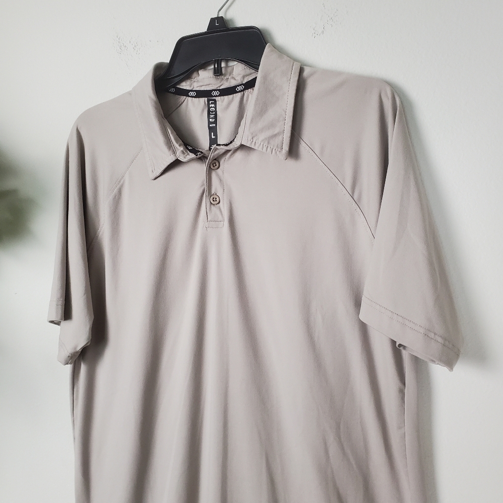 LEG3ND Inspire Men's Gray Cream Polo Golf Shirt Size Large Soft Breathable - Picture 2 of 9